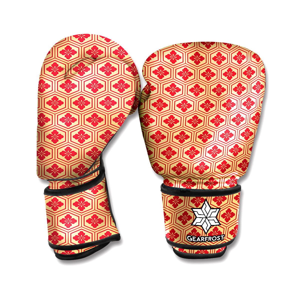 Red Japanese Flower Pattern Print Boxing Gloves