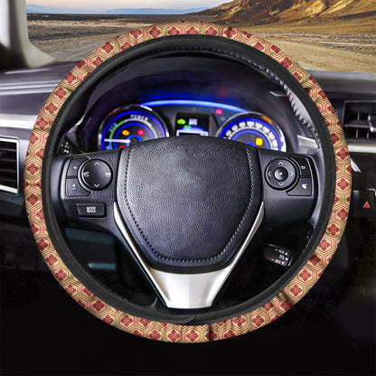 Red Japanese Flower Pattern Print Car Steering Wheel Cover