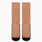 Red Japanese Flower Pattern Print Crew Socks