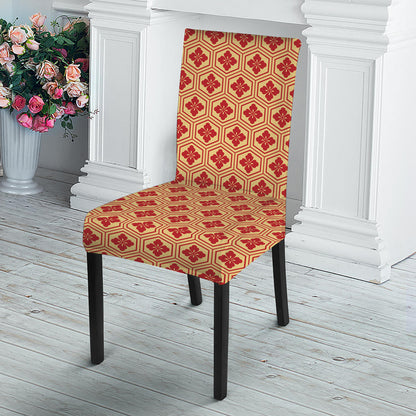 Red Japanese Flower Pattern Print Dining Chair Slipcover