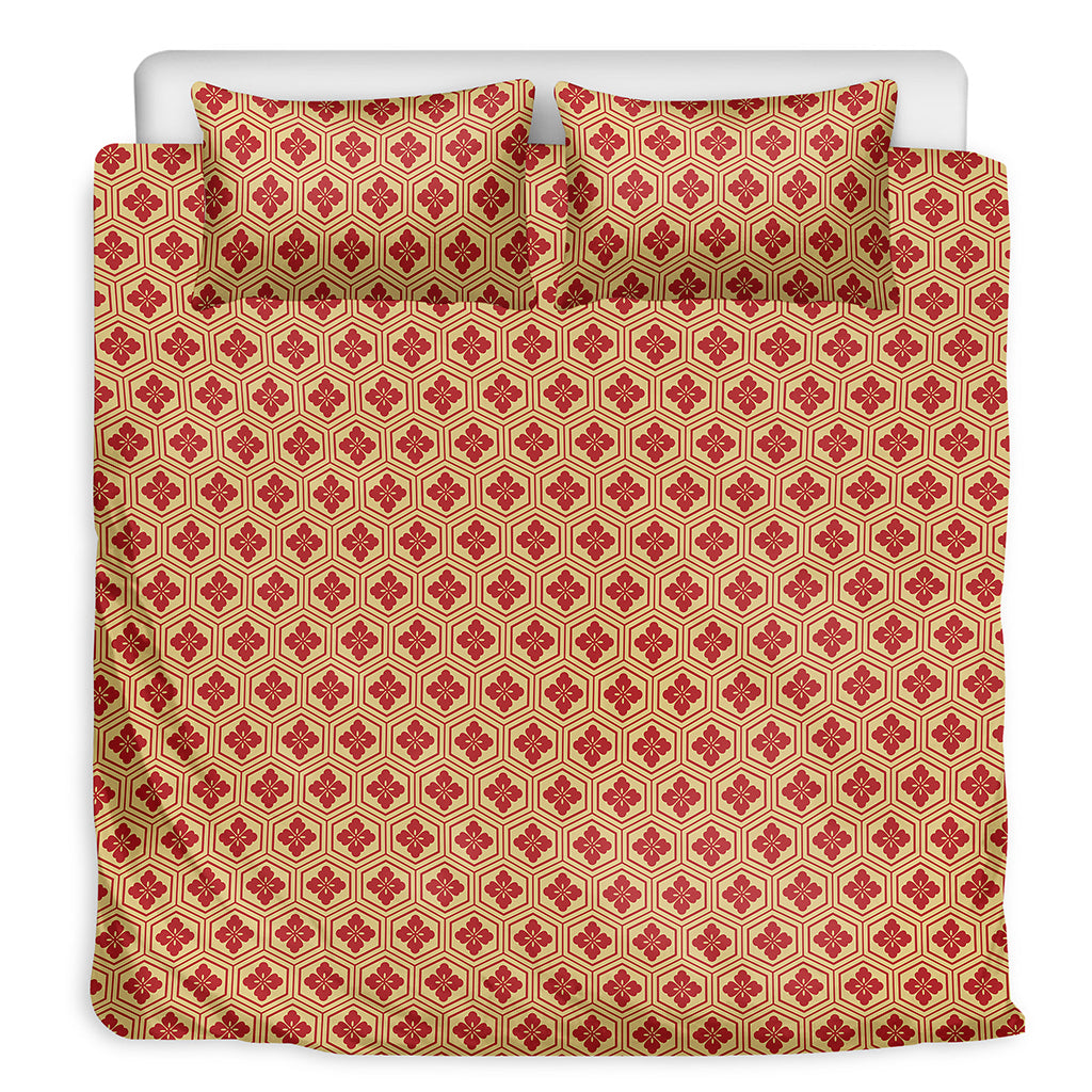 Red Japanese Flower Pattern Print Duvet Cover Bedding Set