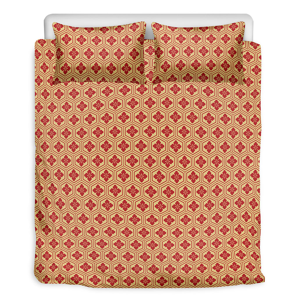 Red Japanese Flower Pattern Print Duvet Cover Bedding Set