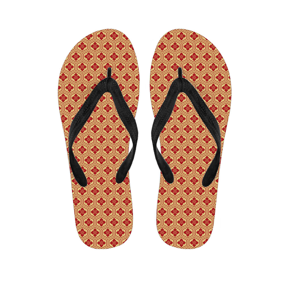 Red Japanese Flower Pattern Print Flip Flops