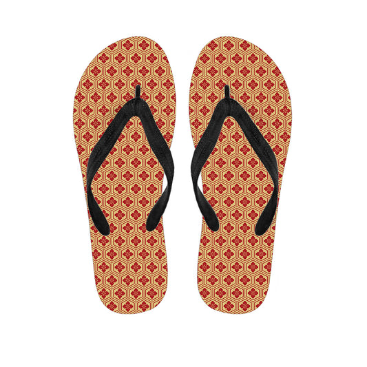 Red Japanese Flower Pattern Print Flip Flops