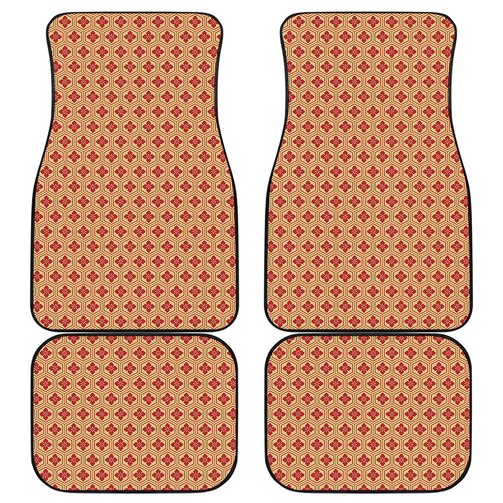 Red Japanese Flower Pattern Print Front and Back Car Floor Mats