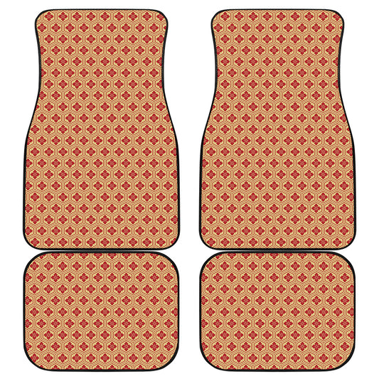 Red Japanese Flower Pattern Print Front and Back Car Floor Mats