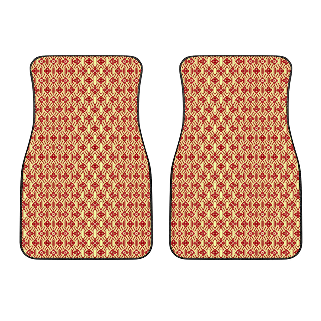 Red Japanese Flower Pattern Print Front Car Floor Mats