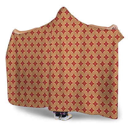 Red Japanese Flower Pattern Print Hooded Blanket
