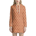 Red Japanese Flower Pattern Print Pullover Hoodie Dress