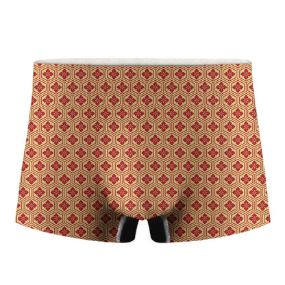Red Japanese Flower Pattern Print Men's Boxer Briefs