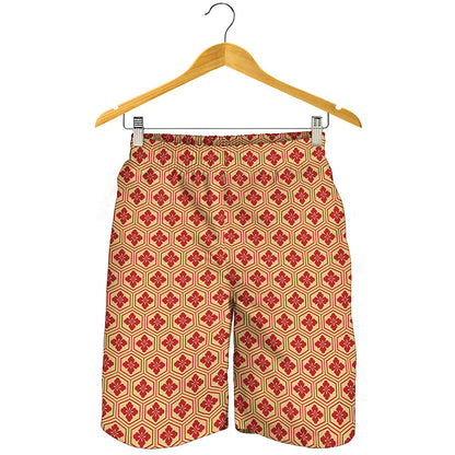 Red Japanese Flower Pattern Print Men's Shorts