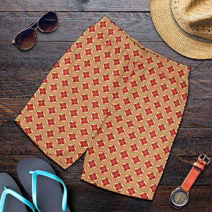 Red Japanese Flower Pattern Print Men's Shorts