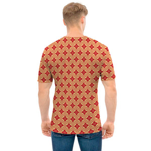 Red Japanese Flower Pattern Print Men's T-Shirt