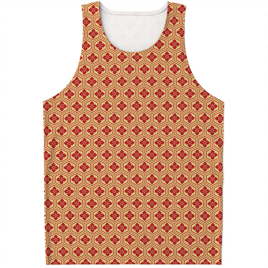 Red Japanese Flower Pattern Print Men's Tank Top