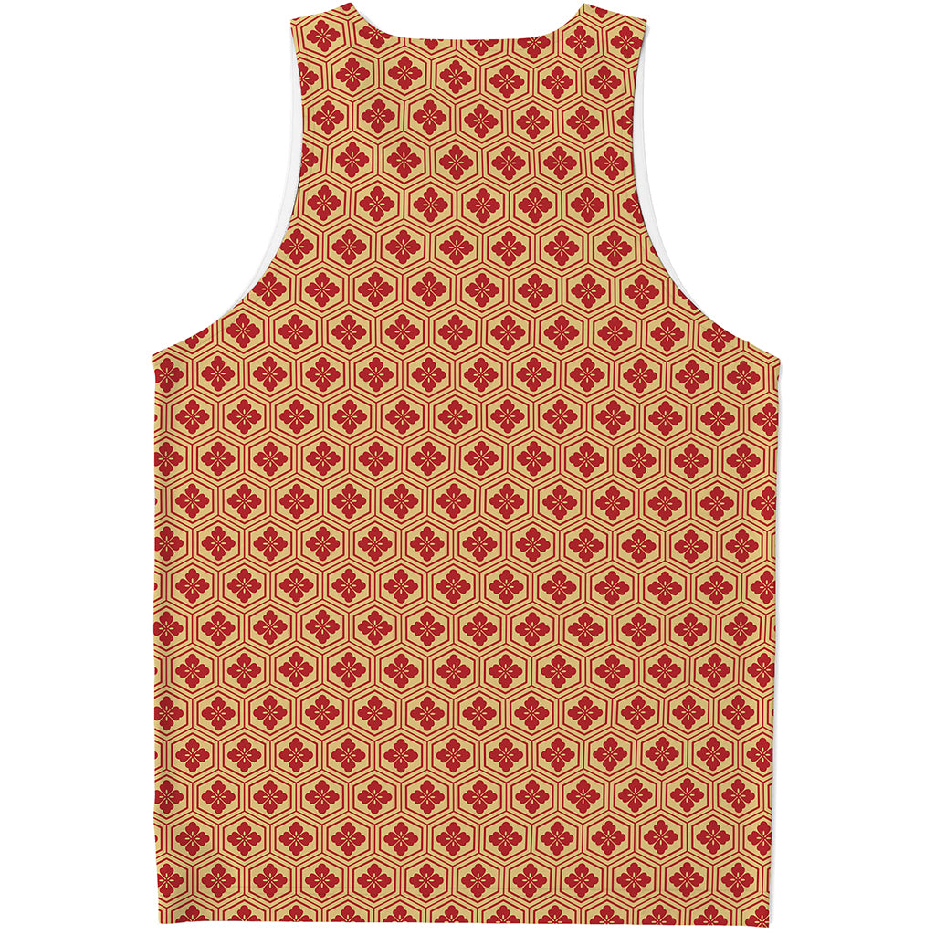 Red Japanese Flower Pattern Print Men's Tank Top