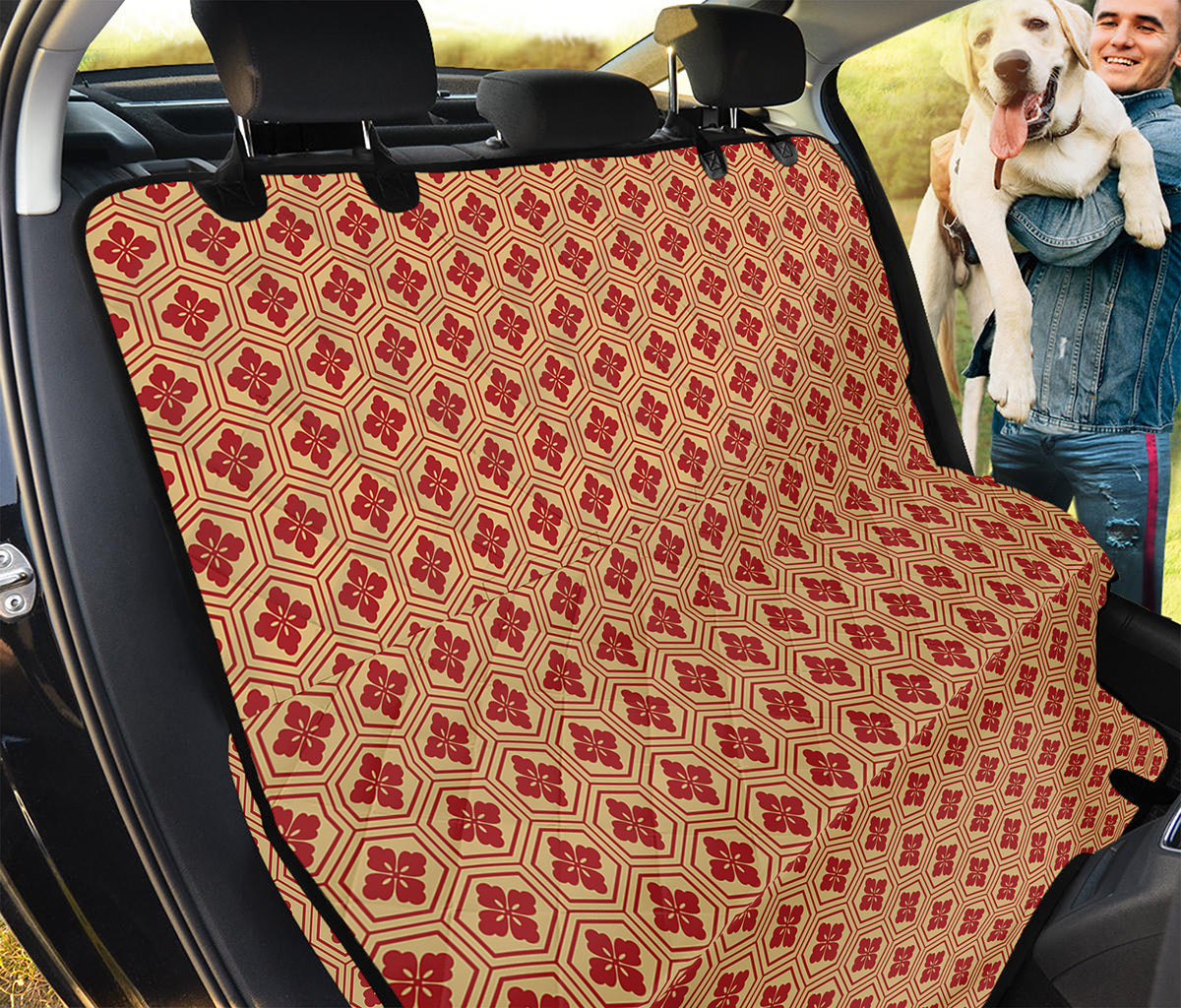 Red Japanese Flower Pattern Print Pet Car Back Seat Cover
