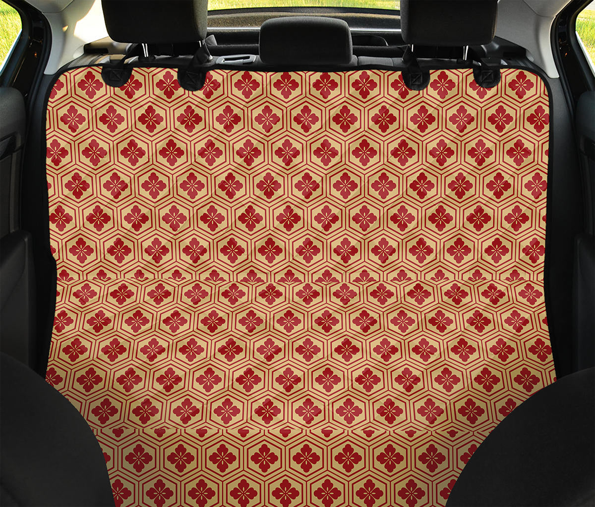 Red Japanese Flower Pattern Print Pet Car Back Seat Cover