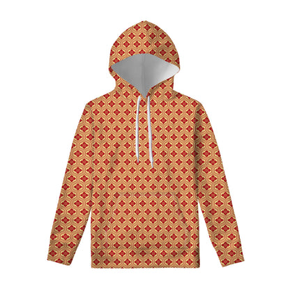 Red Japanese Flower Pattern Print Pullover Hoodie