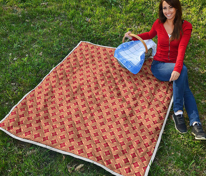 Red Japanese Flower Pattern Print Quilt