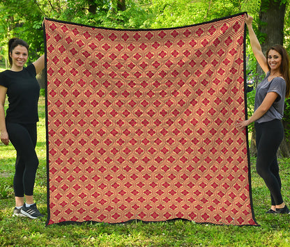 Red Japanese Flower Pattern Print Quilt