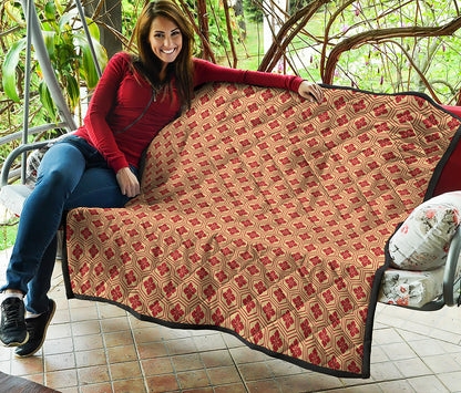 Red Japanese Flower Pattern Print Quilt