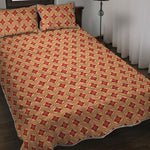 Red Japanese Flower Pattern Print Quilt Bed Set