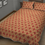 Red Japanese Flower Pattern Print Quilt Bed Set