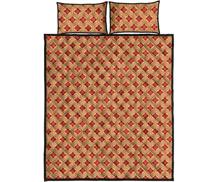 Red Japanese Flower Pattern Print Quilt Bed Set