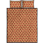 Red Japanese Flower Pattern Print Quilt Bed Set