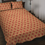 Red Japanese Flower Pattern Print Quilt Bed Set
