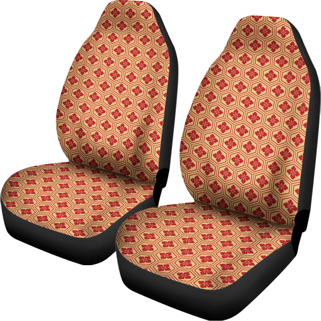 Red Japanese Flower Pattern Print Universal Fit Car Seat Covers