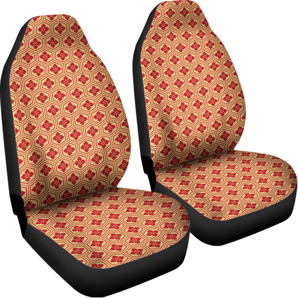 Red Japanese Flower Pattern Print Universal Fit Car Seat Covers