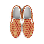 Red Japanese Flower Pattern Print White Slip On Shoes