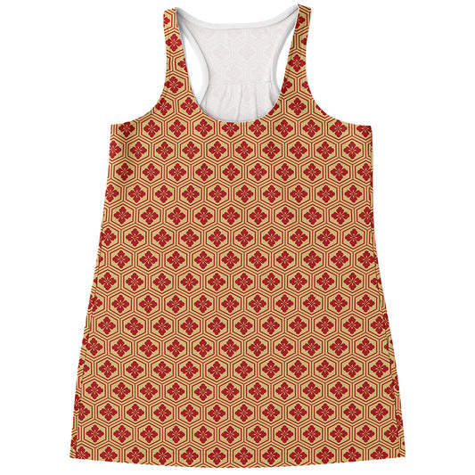 Red Japanese Flower Pattern Print Women's Racerback Tank Top