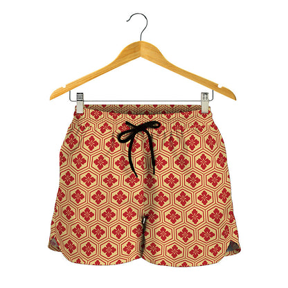 Red Japanese Flower Pattern Print Women's Shorts