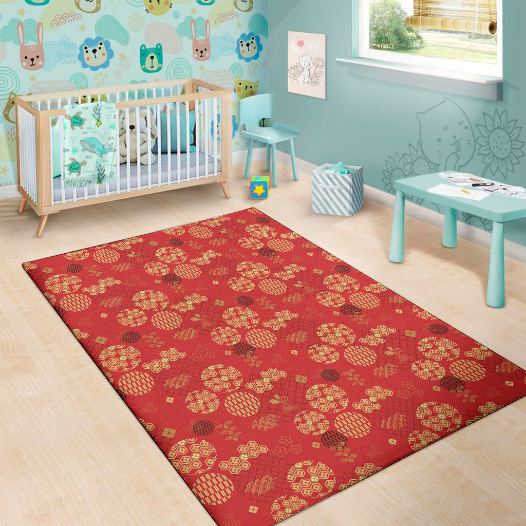 Red Japanese Pattern Print Area Rug