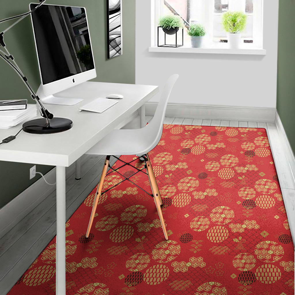 Red Japanese Pattern Print Area Rug
