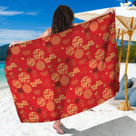 Red Japanese Pattern Print Beach Sarong Wrap