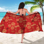 Red Japanese Pattern Print Beach Sarong Wrap