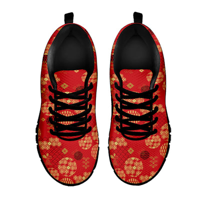 Red Japanese Pattern Print Black Sneakers