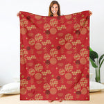 Red Japanese Pattern Print Blanket