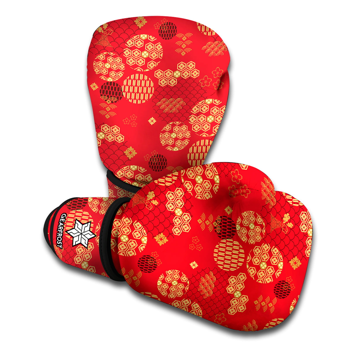 Red Japanese Pattern Print Boxing Gloves