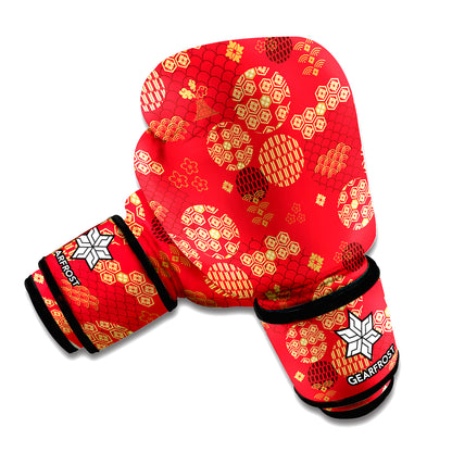 Red Japanese Pattern Print Boxing Gloves