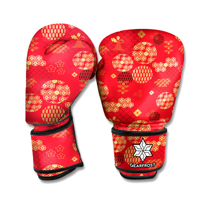 Red Japanese Pattern Print Boxing Gloves