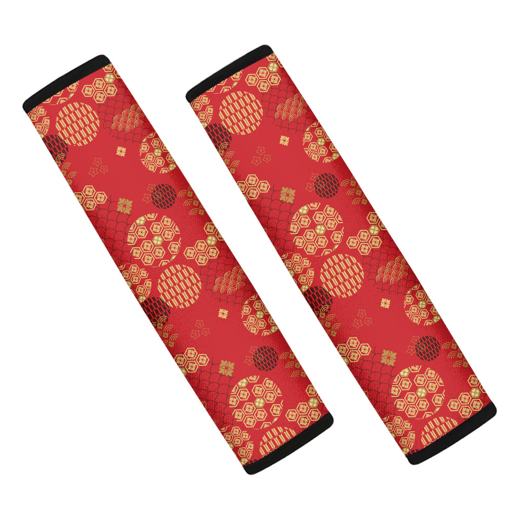 Red Japanese Pattern Print Car Seat Belt Covers