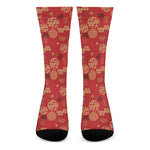 Red Japanese Pattern Print Crew Socks