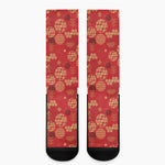 Red Japanese Pattern Print Crew Socks