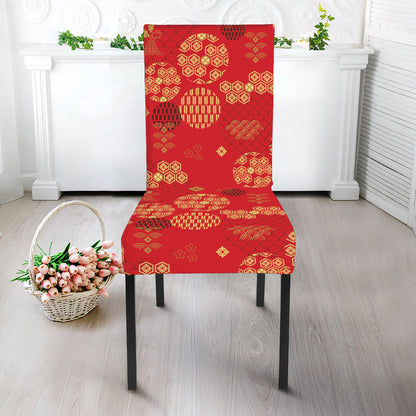 Red Japanese Pattern Print Dining Chair Slipcover