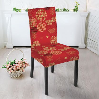 Red Japanese Pattern Print Dining Chair Slipcover