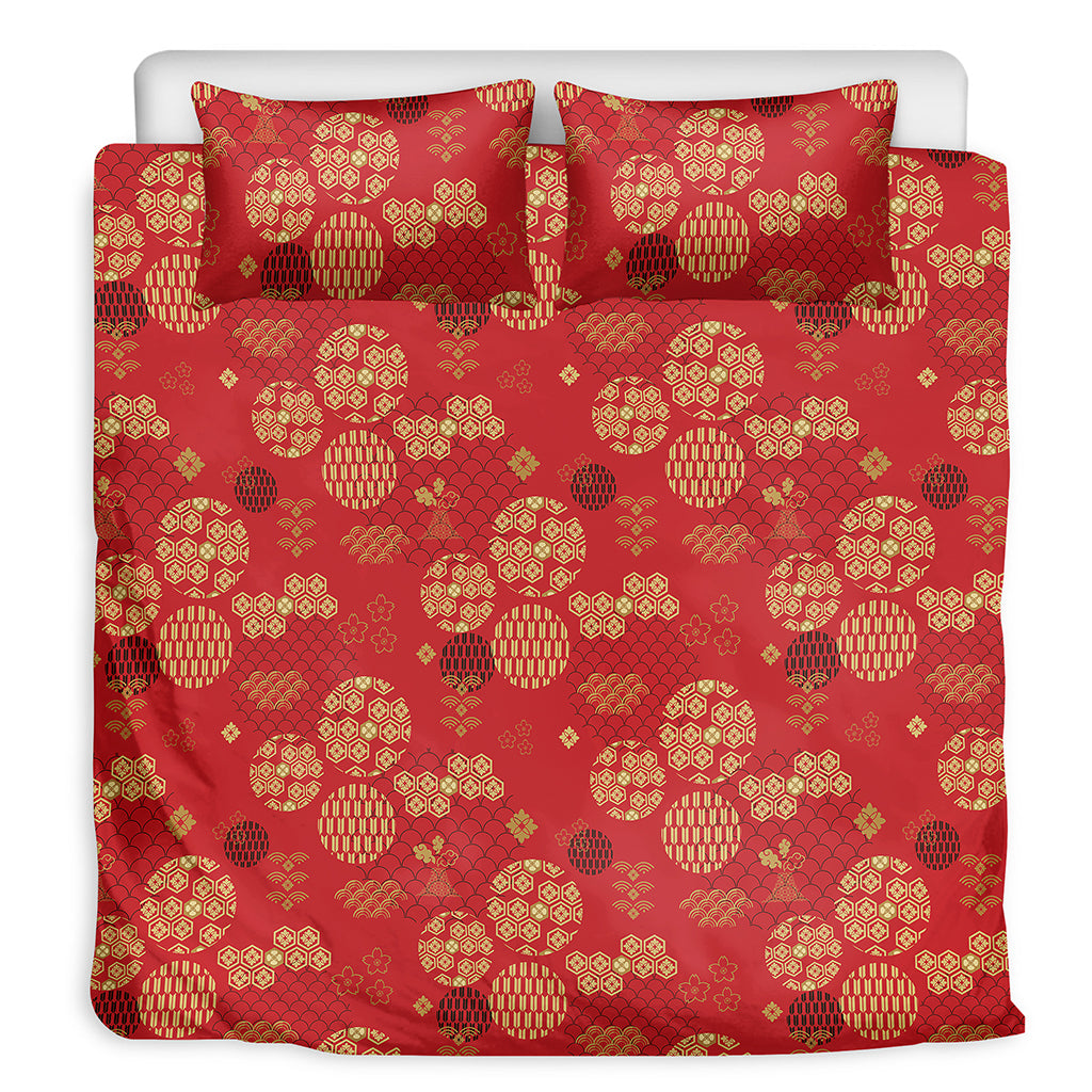 Red Japanese Pattern Print Duvet Cover Bedding Set